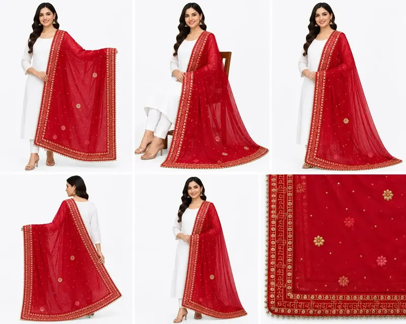 Women's Designer Net Dupatta with Heavy Golden Lace Border
