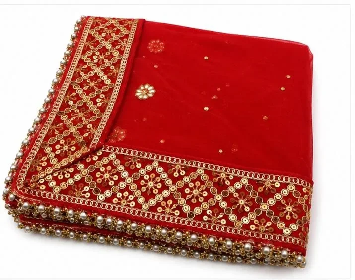 Women's Designer Net Dupatta with Heavy Golden Lace Border